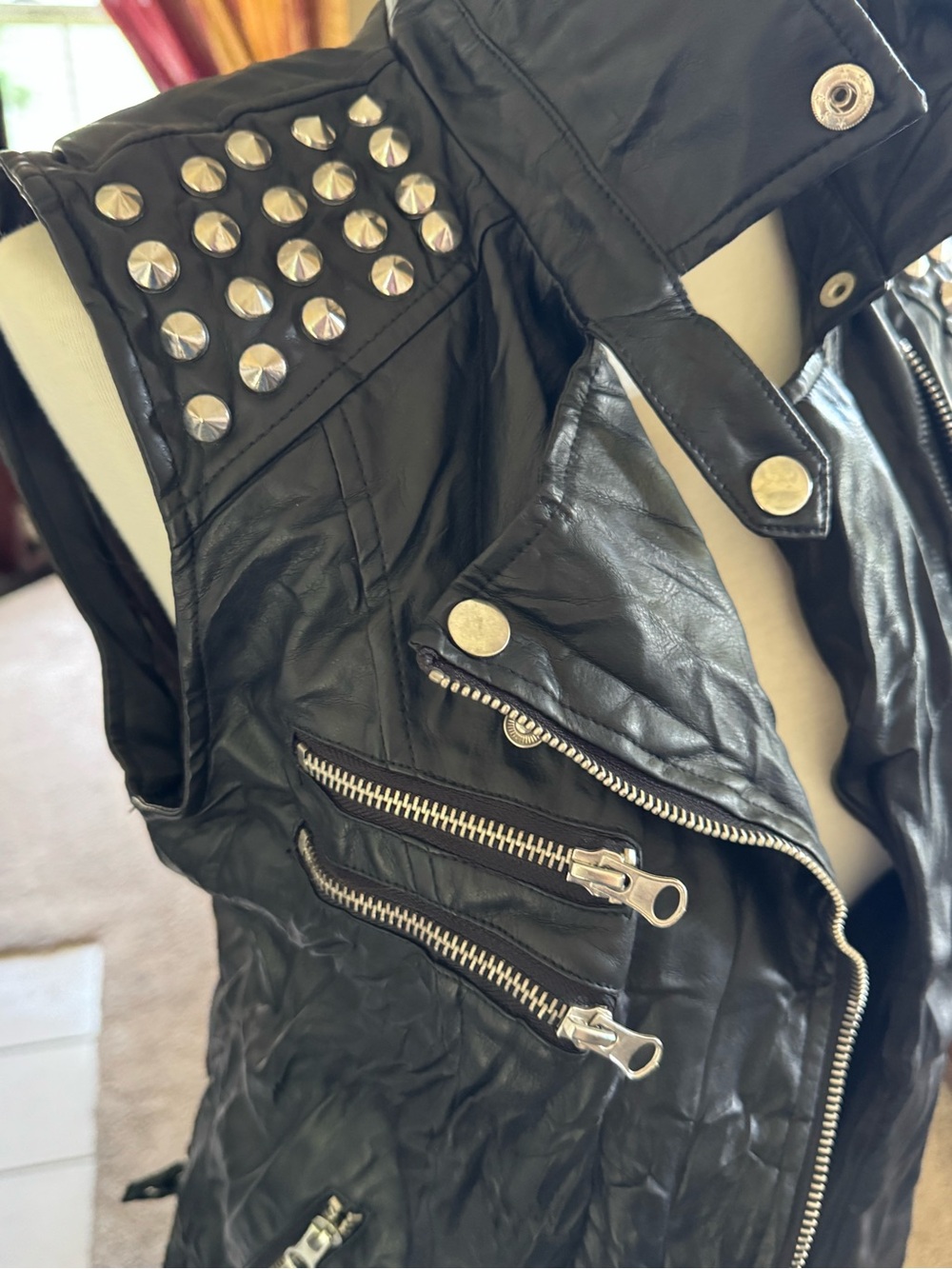 Black Studded Faux leather Moto Vest - Women size L-never worn - Picture 2 of 4